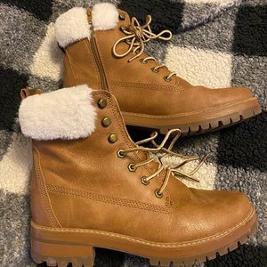 Worn once. Madden Girl hiking boots. Tan color